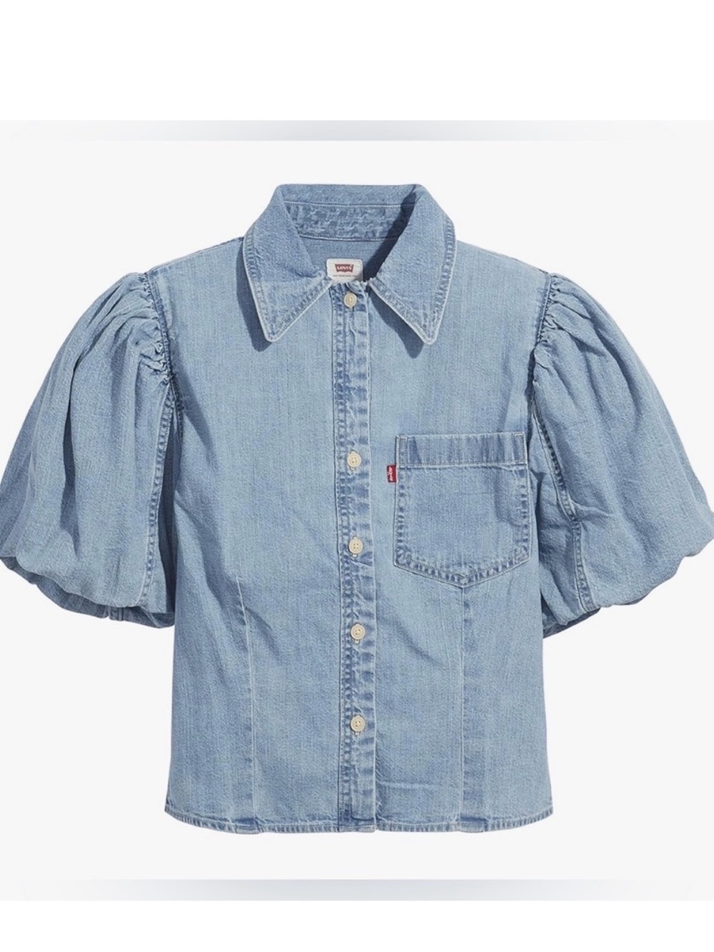 Levi's Women's Light Blue Denim Puff-Sleeve Button-Down Shirt | M - Picture 2 of 7